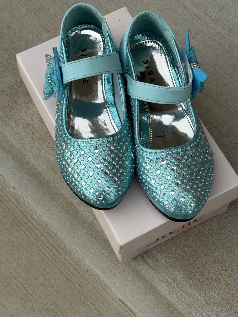 Sparkle Mary Jane Shoes in Light Blue with Butterfly Accent